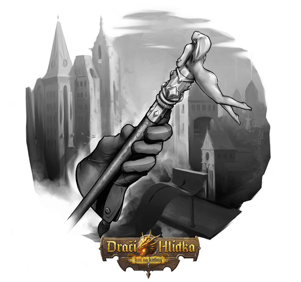 Zakázková digitální spot ilustrace artefaktu hole bohatého hráče RPG hry Dračí hlídka.