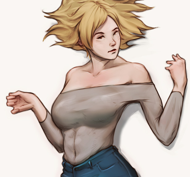 Originální casual character ilustrace ležící blonďaté dívky se smyslným pohledem a punčochami.