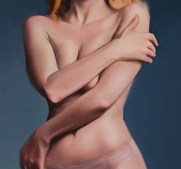 Studie procesu digitální malby anatomie ženského těla od hrubého náčrtu přes kresbu po malbu a render objemu jednotlivých částí těla.