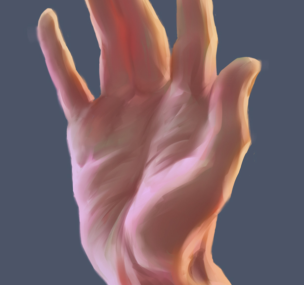 Klasická studie anatomie ruky a dopadajících světel ve Photoshopu ilustrované na grafickém tabletu Huion.