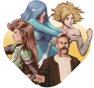 Ilustrace postav s prvky fantasy či sci-fi